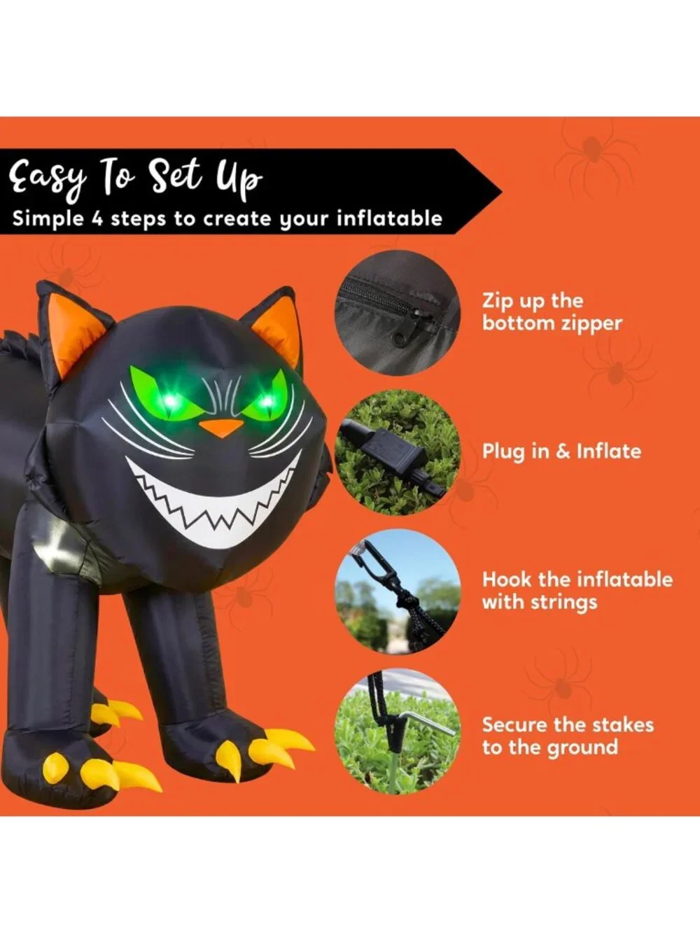 7ft Halloween Inflatable Black Cat with Moving Head & LED Lights for Yard Decor